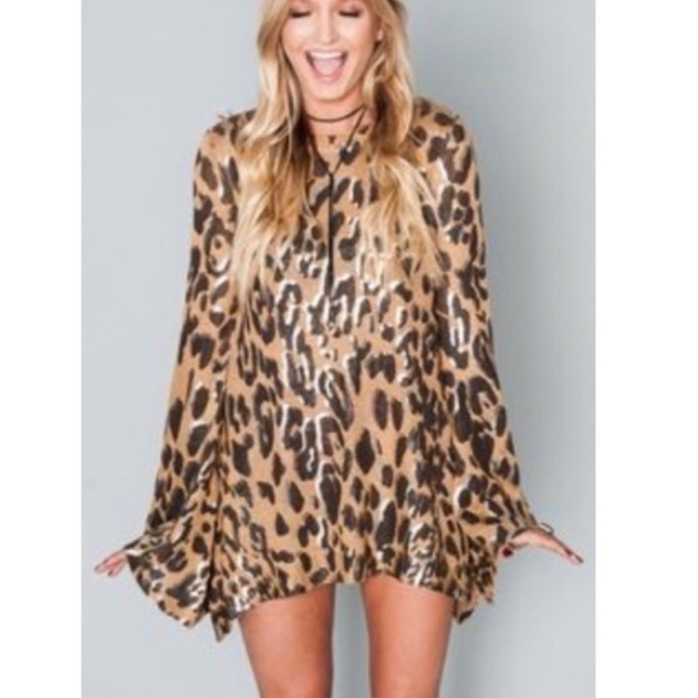 Show Me Your Mumu | Oversized Gold Brown Chetah Leopard Print Sweater Medium
